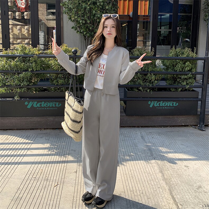 米白色休闲运动套装女2025春季新款韩系超火减龄卫衣阔腿裤两件套,女装套装/套裙,鑫慧