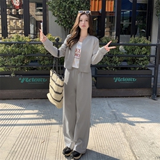 米白色休闲运动套装女2025春季新款韩系超火减龄卫衣阔腿裤两件套，女装套装/套裙，鑫慧