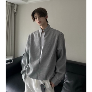 美式灰色垫肩短款外套男款春秋高级感立领夹克cleanfit廓形棒球服图片