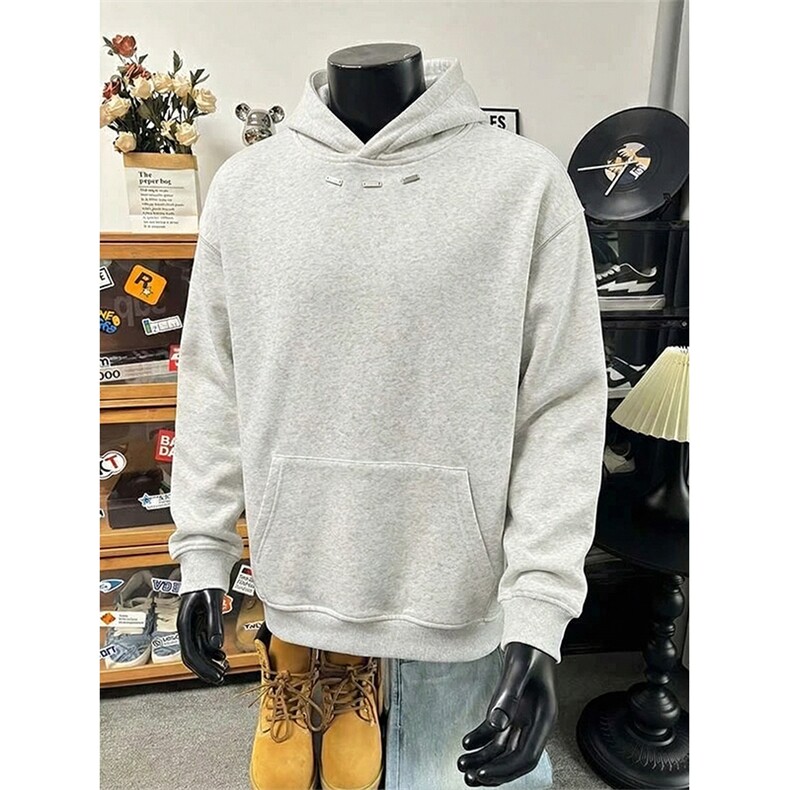 抖音得物品质二开26春装美式高街重磅结构金属装饰连帽卫衣XS104,男装卫衣,电商A486