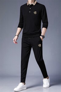 中年刺绣T恤套装男春秋季薄款商务休闲男装新款2022男士两件套图片