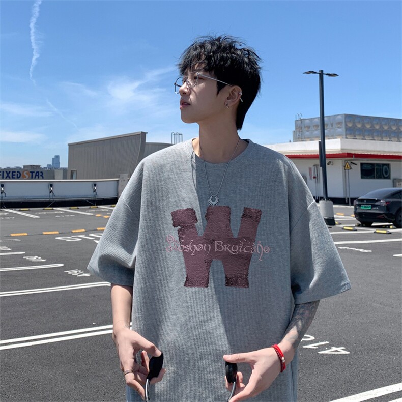 量大优！ 供视频！港风 华夫格短袖T恤半袖男HT237-特P18图片
