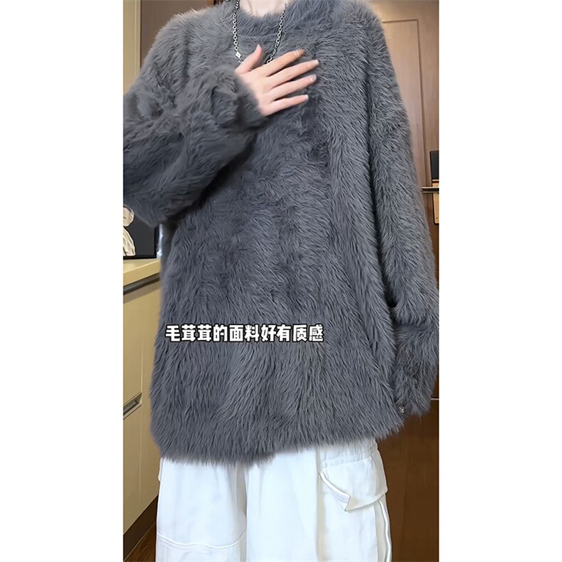 日系简约纯色圆领毛衣加绒软糯毛茸茸打底针织衫上衣HY609TP60,男装针织衫/毛衣,电商A102B