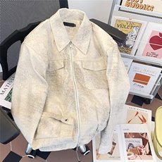 设计感扎染立领机车PU皮夹克男春秋韩版潮流饰垫肩外套W9330/P80，男装夹克，星座506B