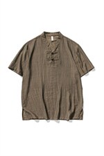 白底平铺大码日系亚麻盘扣短袖t恤风唐装复古棉麻F18/P50,男装T恤,钱塘713