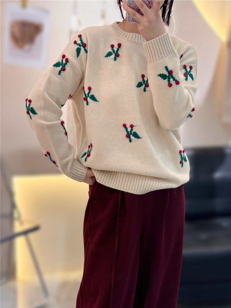 秋冬羊绒衫女圆领简约内搭毛衣纯色套头打底衫图片