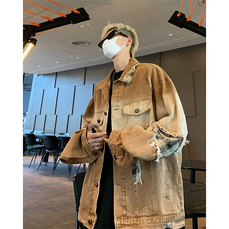 秋季新款港风美式潮牌痞帅设计感破洞牛仔夹克男潮insJK1384-P78,男装夹克,星座313A(原308A-2)