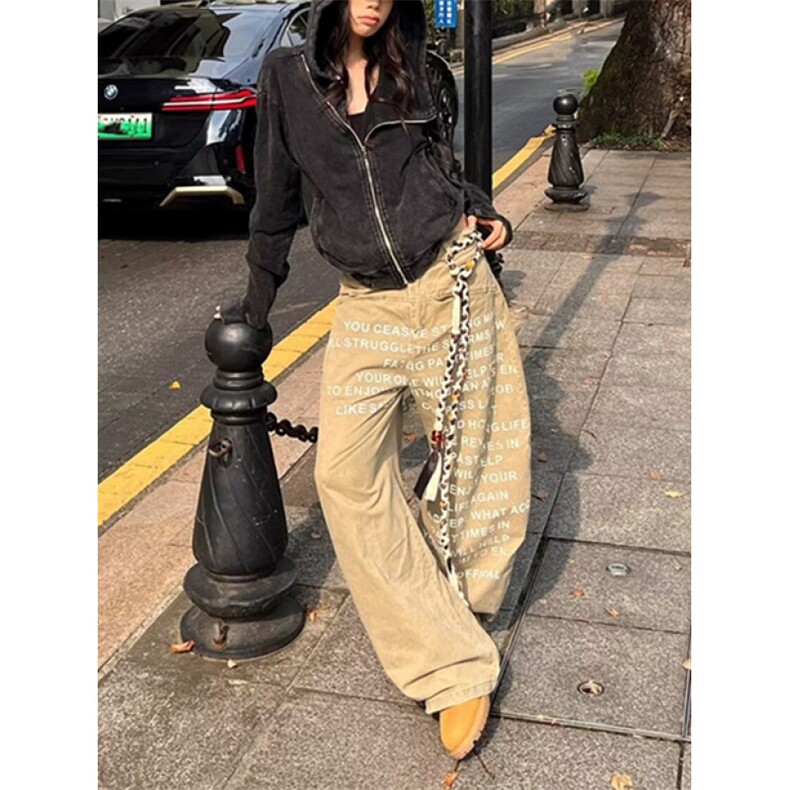 复古浪漫水洗做旧低腰牛仔裤男女宽松直筒阔腿拖地长裤子N1339,男装牛仔裤,星座1116A（原606A-3）