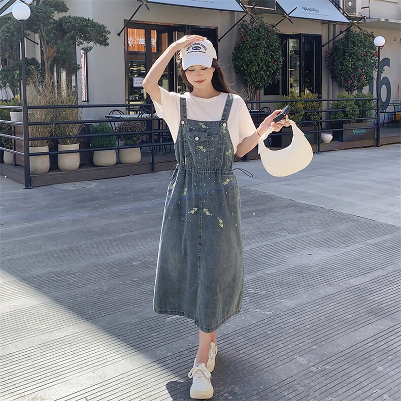 现货－夏季减龄刺绣两件套背带裙340－P140-K218,女装套装/套裙,浙宝203