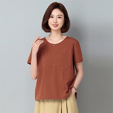 2025年夏季薄款凉感短袖宽松型针织圆领纯色休闲T恤1002款，女装T恤，秋牧寒烟