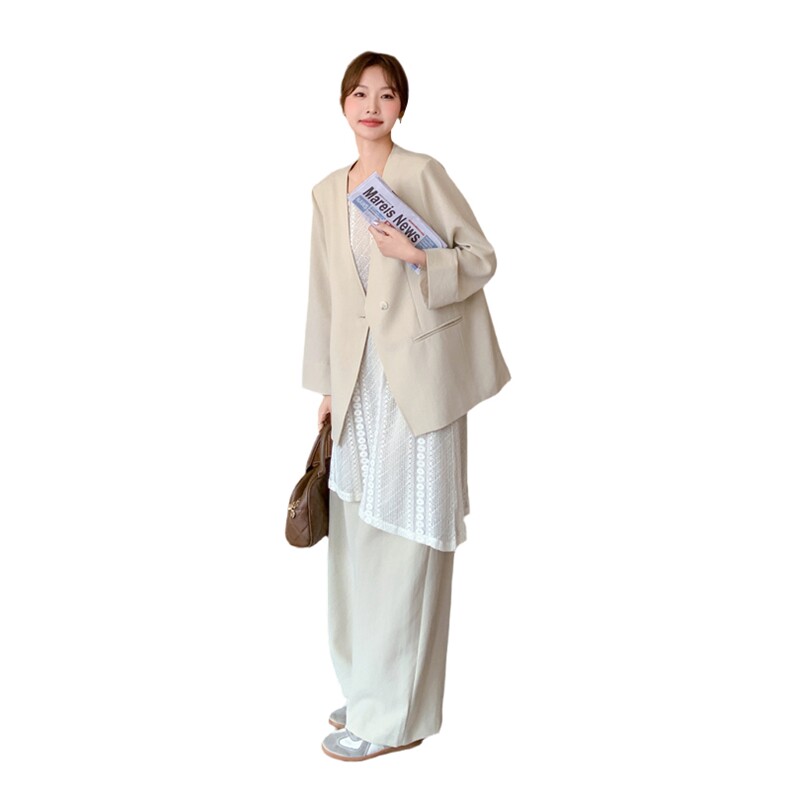 【现货】薄款西装套装+镂空蕾丝罩衫裙三件套#2505-P180-K268,女装套装/套裙,2C111