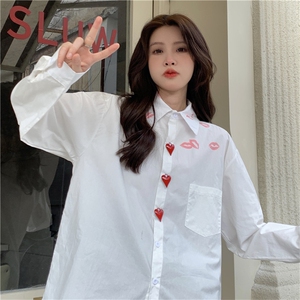 TC694-P45 设计感小众唇印白色衬衫女2025春季新款气质上衣图片