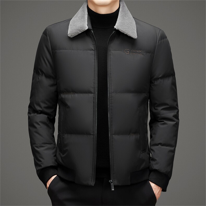 秋冬季男士白鸭绒羽绒服翻领保暖商务品质茄克外套休闲简约男装,男装羽绒服,钱塘6003（原4033）