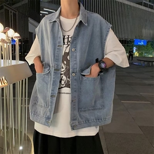 工装复古牛仔马甲男夏季ins潮牌情侣坎肩背心无袖夹克 W7200-P40图片