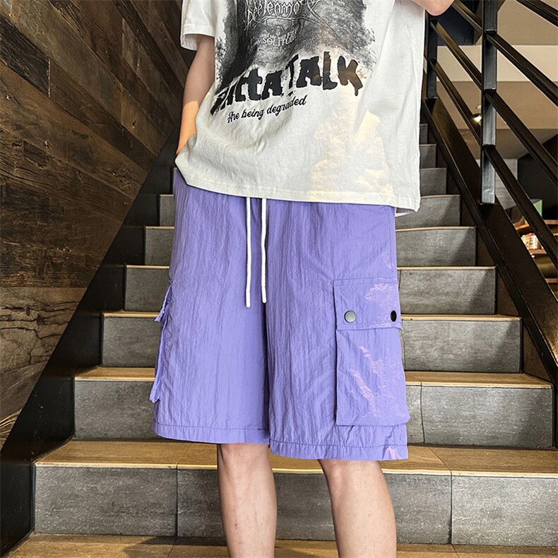夏款冰丝男短裤工装大口袋尼龙皱宽松五分裤D301P33,男装牛仔裤,星座1013-1