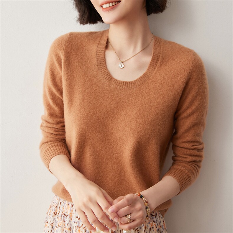 纯色打底衫女秋冬新款针织35%羊绒衫2024年秋冬季U领,女装羊绒衫,蒂暖羊绒
