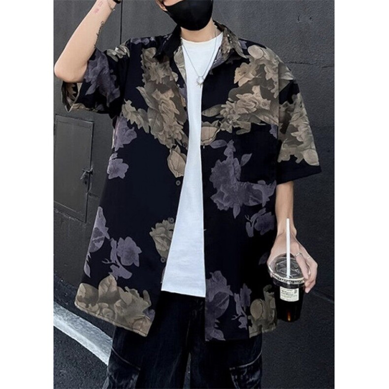夏新款印花短袖衬衣男休闲宽松冰丝男装上衣衬衫C2418,男装衬衫,星座1116A（原606A-3）