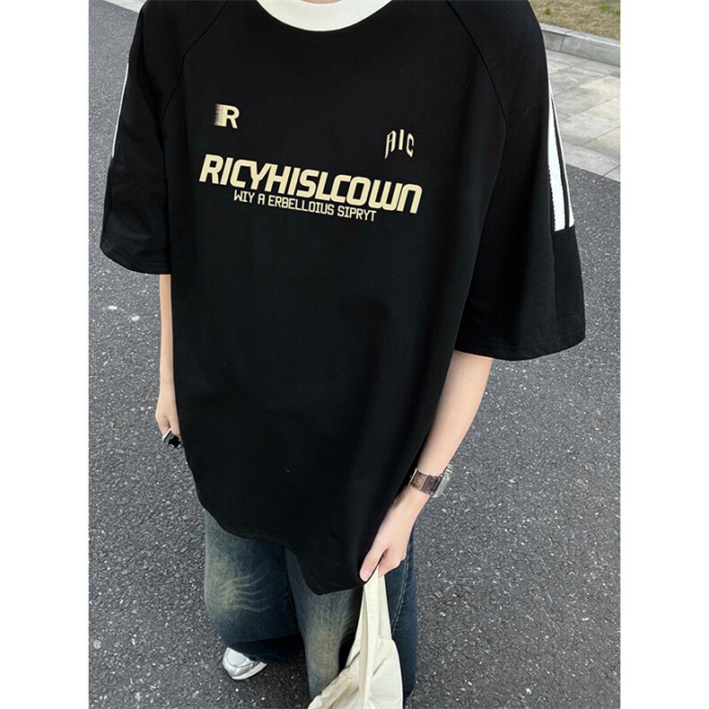 夏季美式高街重磅纯棉三条杠织带撞色男女短袖T恤ZD651-特P30,男装T恤,电商A486-1