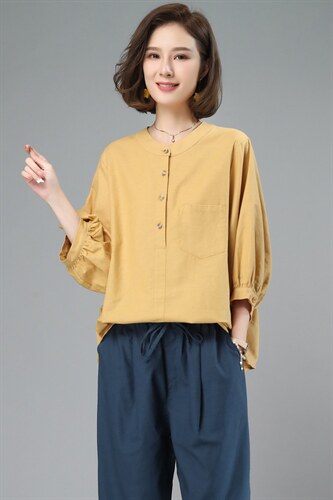 棉麻女夏2025新款小个子中年妈妈大码时尚洋气减龄亚麻，女装衬衫，奕阳依阁