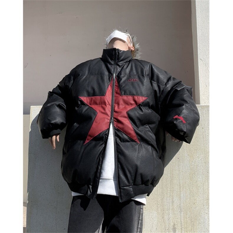 冬季美式街头潮牌PU皮棉衣男2024新款保暖休闲百搭棉袄W8010-P95,男装棉衣,星座512-4