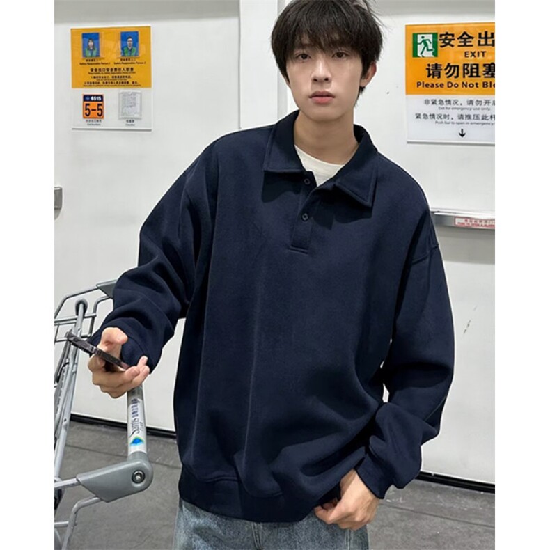 秋季日系简约POLO衫卫衣宽松复古慵懒氛围感翻领长袖上衣WY57，男装Polo衫，星座1116A（原606A-3）
