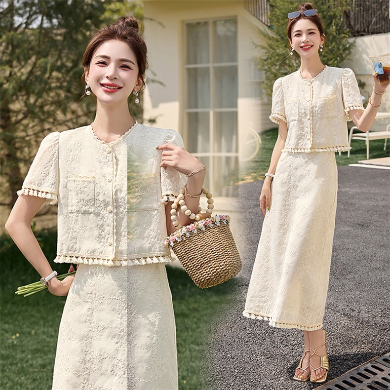 2025夏季新品！洋气甜美花边流苏两件套,女装套装/套裙,自然秀