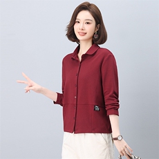气质女时尚减龄纯色翻领开衫2025春季简约优雅新风格外套，女装短外套，涵誉