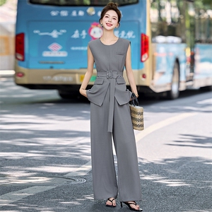 无袖小香风套装女2025夏季新款职业气质巨好看的西装阔腿裤两件套图片