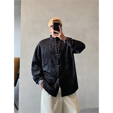 潮新中式提花立领长袖衬衫复古暗纹肌理盘扣中山装上衣服CS580，男装衬衫，星座208-5