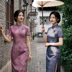 夏季新品时尚气质金丝提花弹力香云纱品质真丝喜庆中长款旗袍裙,女装汉服/婚纱/旗袍/礼服,媚琳依坊, 夏季新品时尚气质金丝提花弹力香云纱品质真丝喜庆中长款旗袍裙,女装汉服/婚纱/旗袍/礼服,媚琳依坊,