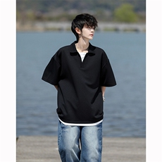 8XL-M假两件V领短袖t恤男夏翻领半袖宽松重磅华夫格大码DT001P40，男装T恤，电商B312