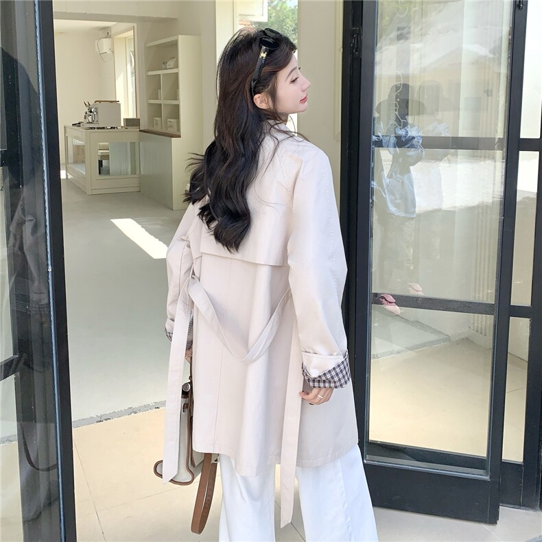 浅绿色复古风衣外套女2025年秋季新款韩系设计感宽松显瘦立领大衣,女装风衣,2C227