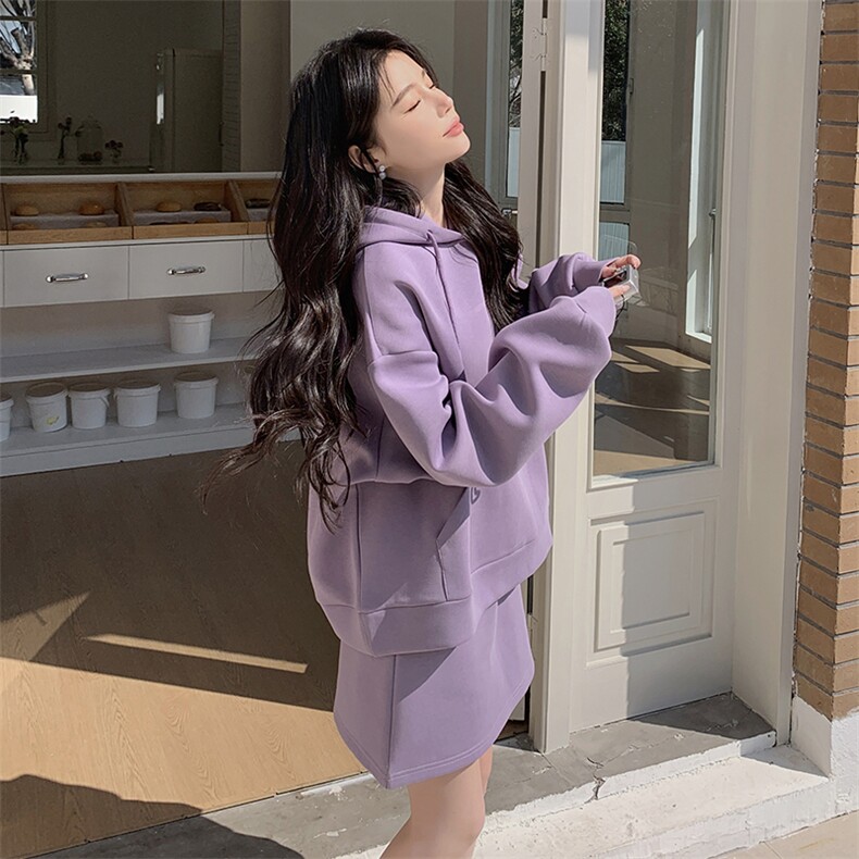 紫色休闲连帽卫衣套装裙女2025春新款小个子洋气减龄半身裙两件套,女装套装/套裙,2C206