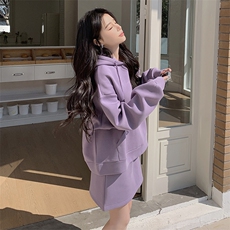 紫色休闲连帽卫衣套装裙女2025春新款小个子洋气减龄半身裙两件套，女装套装/套裙，2C206