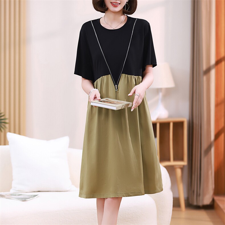 时尚显瘦拼接连衣裙夏季新款宽松大码女装气质百搭长裙，女装连衣裙，梦芯尔