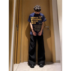 美式cleanfit褶皱西裤子男2025秋季新款潮牌宽松微喇垂感休闲长裤图片