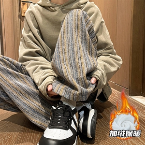 8XL-M特大码呢料加绒裤男新年裤条纹卫裤休闲基础款K948P60加绒70图片