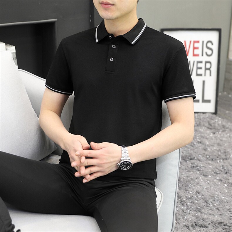 2023夏季休闲翻领polo衫 男生痞帅休闲百搭短袖T2301P35图片