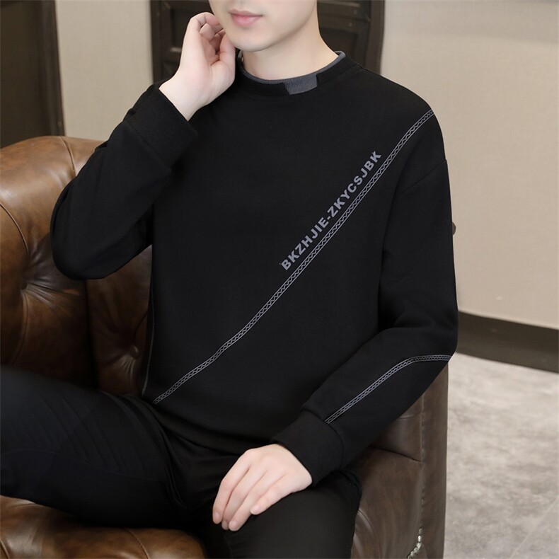 秋季男士休闲时尚圆领60%棉拼接套头圆领卫衣打底衫L802-P47,男装T恤,星座310B-3