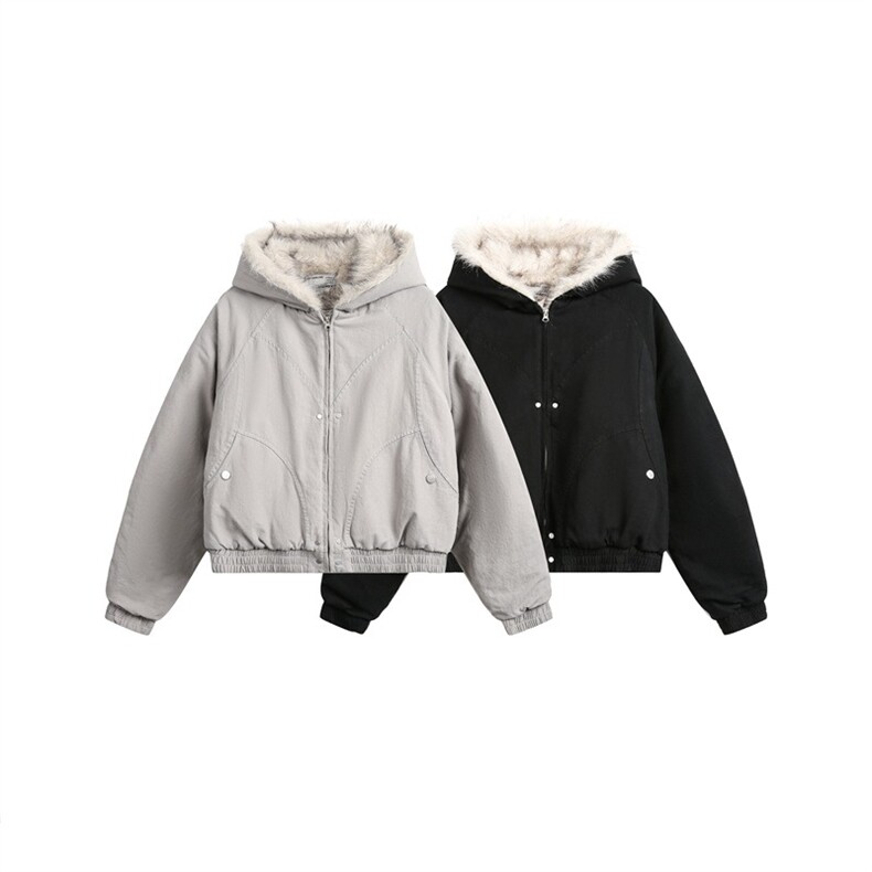 2025冬座山雕毛领连帽短款拉链棉服外套男女cleanfit加厚,男装棉衣,星座506A