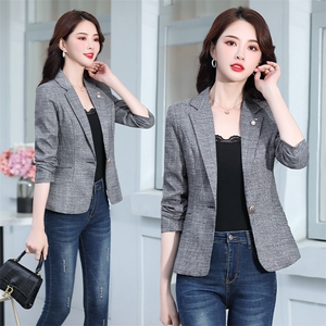 2021春秋季新款银丝灰格时尚优雅小西装，女装西装，阿菲诺依