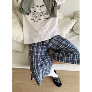 复古撞色格子七分裤男女宽松休闲百搭夏季直筒阔腿短裤KZ151