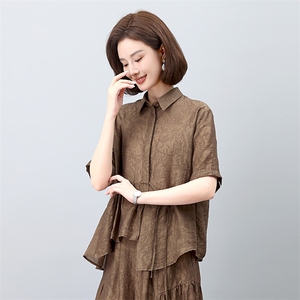 妈妈休闲天丝衬衫女夏中年洋气减龄时尚高端宽松图片