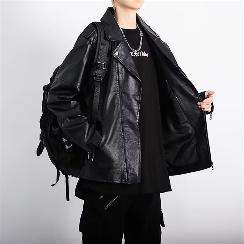美潮立领PU皮衣外套男女休闲百搭情侣上衣质量风夹克潮PU921,男装夹克,星座506