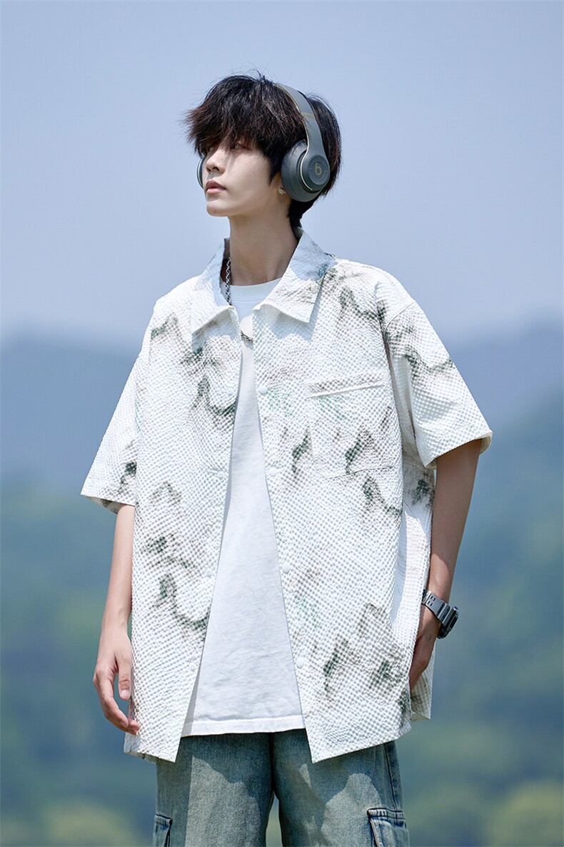 主推款夏季新款大码潮牌印花短袖衬衫衬衣C89012-P35XZ109控59,男装T恤,星座109