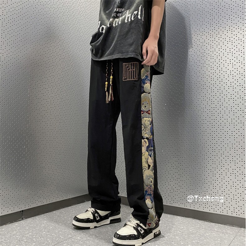 港风夏季新款潮速干小熊刺绣宽松休闲裤B315-K23381-特p25控48,男装休闲裤,电商B315