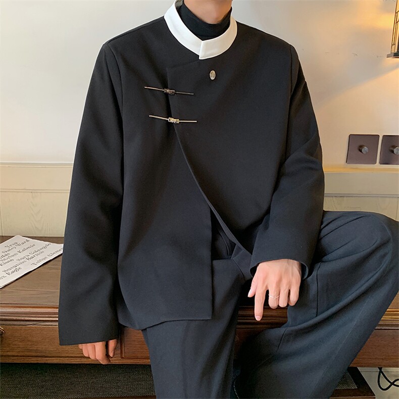 新中式立领西装外套男暗黑系设计感小众宽松垫肩西服潮HN59-P135,男装西服套装,星座512-1（原513-3）