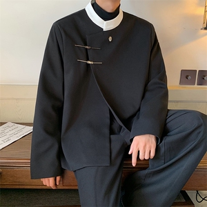 新中式立领西装外套男暗黑系设计感小众宽松垫肩西服潮HN59-P135图片