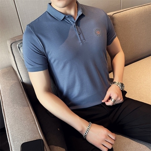 2024夏季新款 修身短袖POLO衫 韩版时尚印花T恤男D8808-p55控85图片