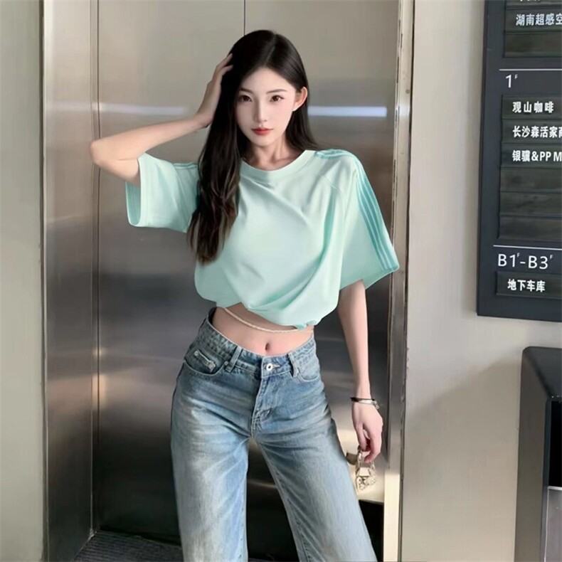 抖音得物品质二开240克宽松纯棉美式潮牌印花三条杠中性风短袖T恤,男装T恤,电商A486-1